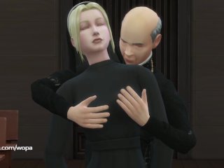 Innocent nun spied priest and then went to suck his dick with great desire