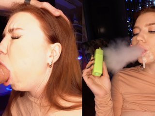 She smokes and SUCKS my dick! And then I COVER her FACE with SPERM! JUST LOOK how happy she is!