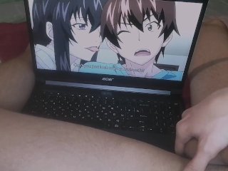 After school, horny guy jerks off dick to hentai and moans sweetly POV