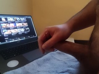 Researching while jerking off, Cumshot