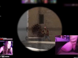 Trans slut carries in CSGO with a scout while riding a dildo