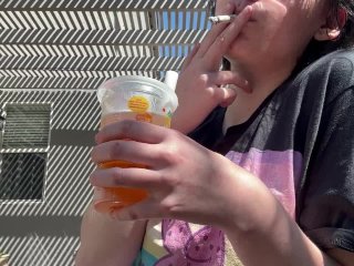Sensual transboy smokes and pops mango boba