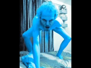 Extremely horny Skinny Avatar male masturbates on a bed for his viewers