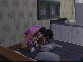 A skinny black boy in snow-white underwear fucks with a white dick in Sims