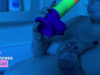 *HUGE DILDO* Blow Job - while BUSTY STEP MOM takes bubble bath