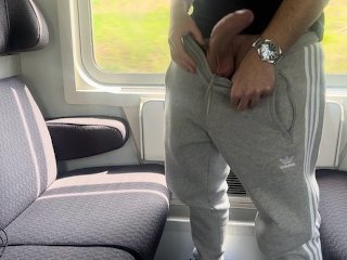 Hans and Tobias - Jerking my thick cock and cumming on the train in public