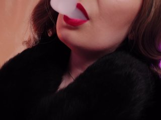 ASMR fur coat fetish, vaping smoking with leather gloves (Arya Grander)