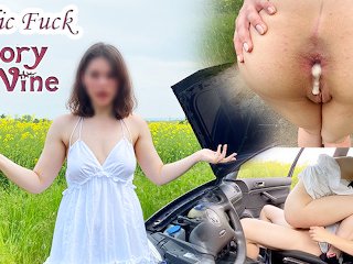 Fixed a cute girls car and she paid with anal creampie !Almost caught!  Cowgirl  Doggystyle