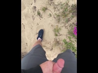 Finding the perfect place to cum at the beach in the dunes…Cum with me, you horny little slut!