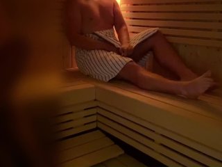 Caught masturbating in public sauna  risky jerk off