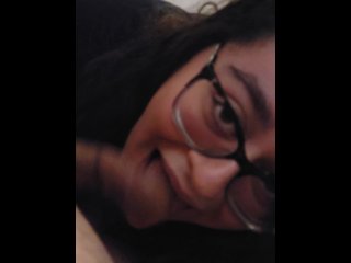 Chubby brunette sucks daddy's cock