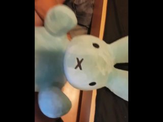 Riding plush bunny grinding until great cum