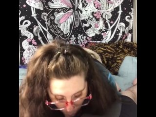 Busty chubby white girl loves sucking cock, deepthroating throatpie