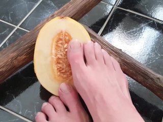Footfetish for girls ) i have fun with a pussy-like-melon with my feet