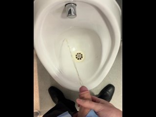 Public peeing in work urinal, nearly caught