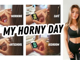 MY HORNY DAY: morning big nipples, weeting in cafe, anal licking at artschool, ass fuck at home