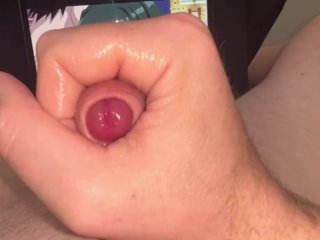 After school, a horny guy jerks off a big cock to hentai and moans sweetly POV