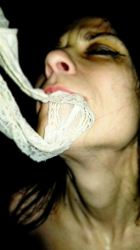 Slit sexwife pissing her panties and play with them with her mouth and face