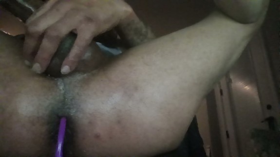 Having my cock out and showing my ass hole with toy.