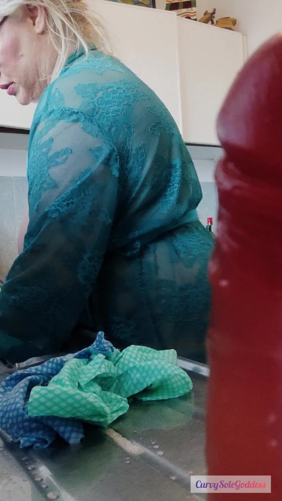 Angry BBW GF cleans kitchen