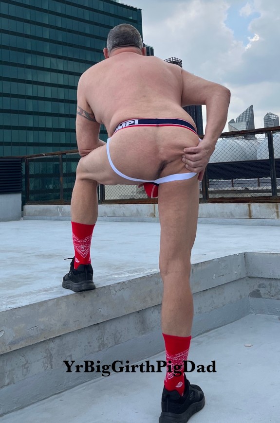 Up on the roof in new jockstraps