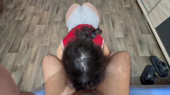 stepsister gets a big dose of cum while sucking dick