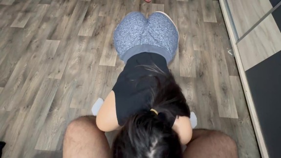 stepsister gets a big dose of cum while sucking dick