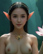 An Elf Girls holding lotus in the fantasy world - AI Images