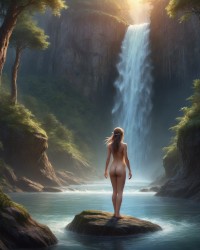 ELF Girl bathing in waterfall photo