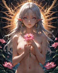 Beautiful ELF Girl holding lotus - AI Images photo