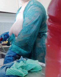 Angry BBW GF cleans kitchen photo