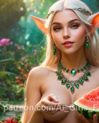 24 Nude Images of Beautiful Elf Girls Eating Watermelon photo