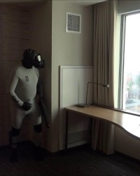 horny elite commando frogman exploring hotel room photo
