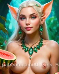 24 Nude Images of Beautiful Elf Girls Eating Watermelon photo