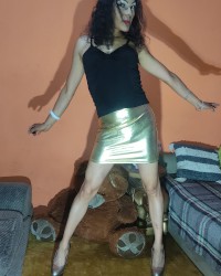 Sissy Saray Isis Amay shiny miniskirt gold photo