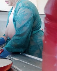 Angry BBW GF cleans kitchen photo