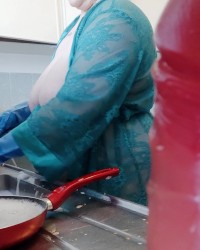 Angry BBW GF cleans kitchen photo