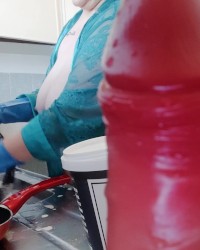 Angry BBW GF cleans kitchen photo