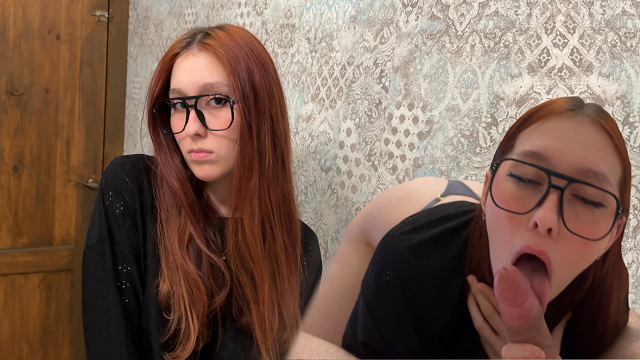 A Sloppy Blowjob Is Given By A Nerdy Girl Wearing Glasses