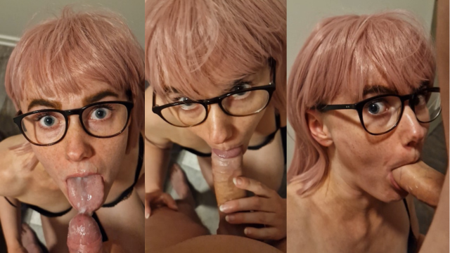 The Pink-Haired Slut Takes A Cumshot And Blowjob