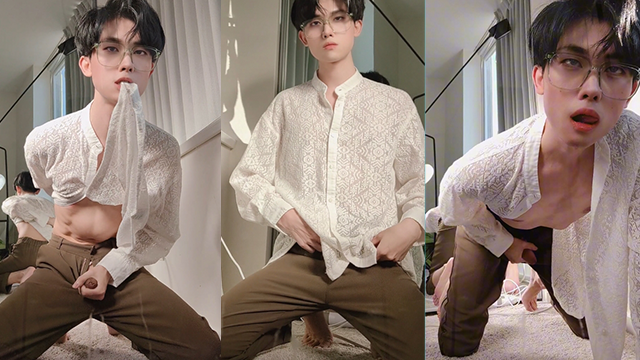 For Money The Sexy Twink In The Suit Will Swing His Cock And Cum All Over Your Face And Tongue