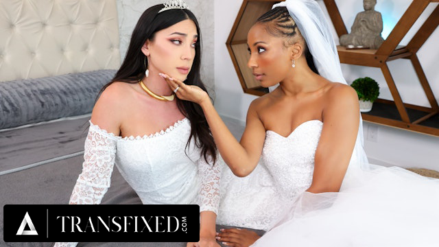 On Their Wedding Night Bride Olivia Jay Allows The Virgin T-Girl To Creampie Her