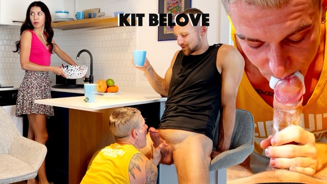 While His Wife Washed The Dishes The Husband Sucked Off His Friend