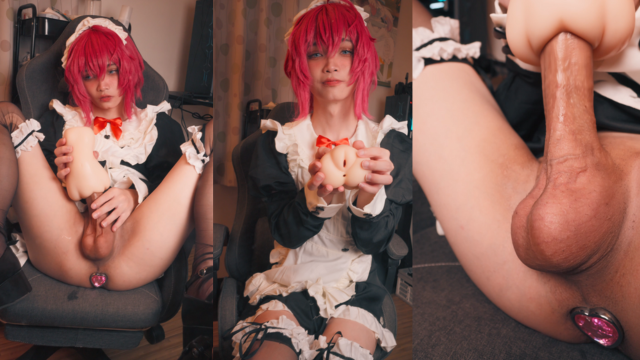 Kuro-Kun A Cute Femboy With A Large Cock Is A Shounen Maid Kuro Jerks Off With A Masturbator And