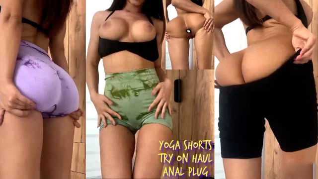 Yoga Shorts Bubble Butt Fitness Girl Try-On Haul Anal Plug