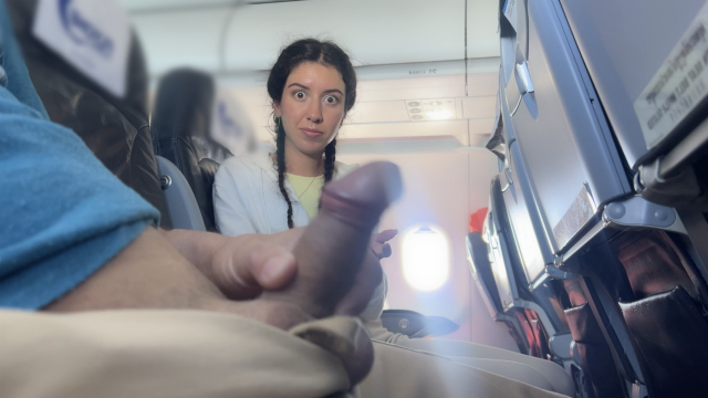 Dangerous Public Handjob Until A Massive Cumshot In An Airplane Nearly Caught