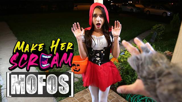 Skips The Halloween Party So Her Neighbor Can Stretch Her Little Pussy