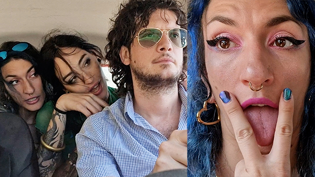 Stranded Lesbian Hitchhikers Share My Cock Double Bj Outdoor Standing Fuck