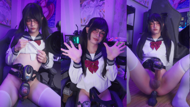 Cute Big-Dick Femboy Uses A Dildo And Wearable Fleshlight To Cum