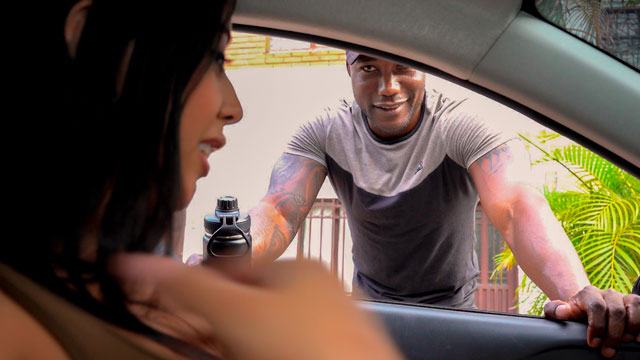 When The Busty Brunette Sees His Enormous Cock While Jogging She Ends Up With A Stranger In Her Room